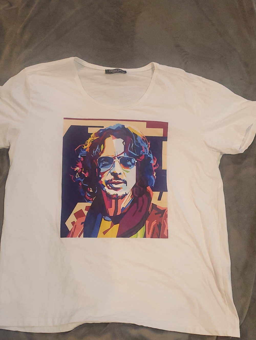 Chris Cornell White Graphic Crewneck T-Shirt with Multicolor Pop Art Print